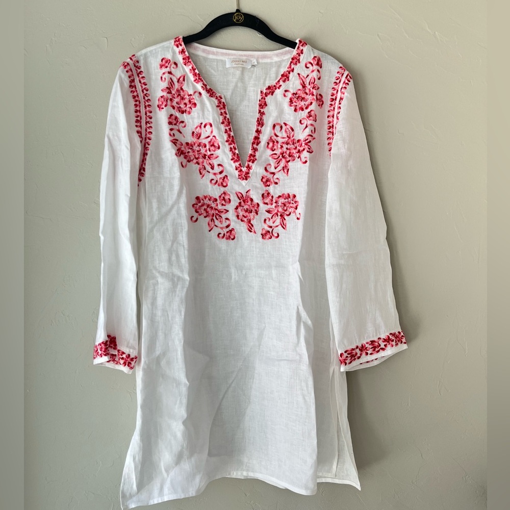 NEW JOHNNY WAS LINEN EMBROIDERED AZALEA TUNIC DRESS TOP M - Picture 4 of 6